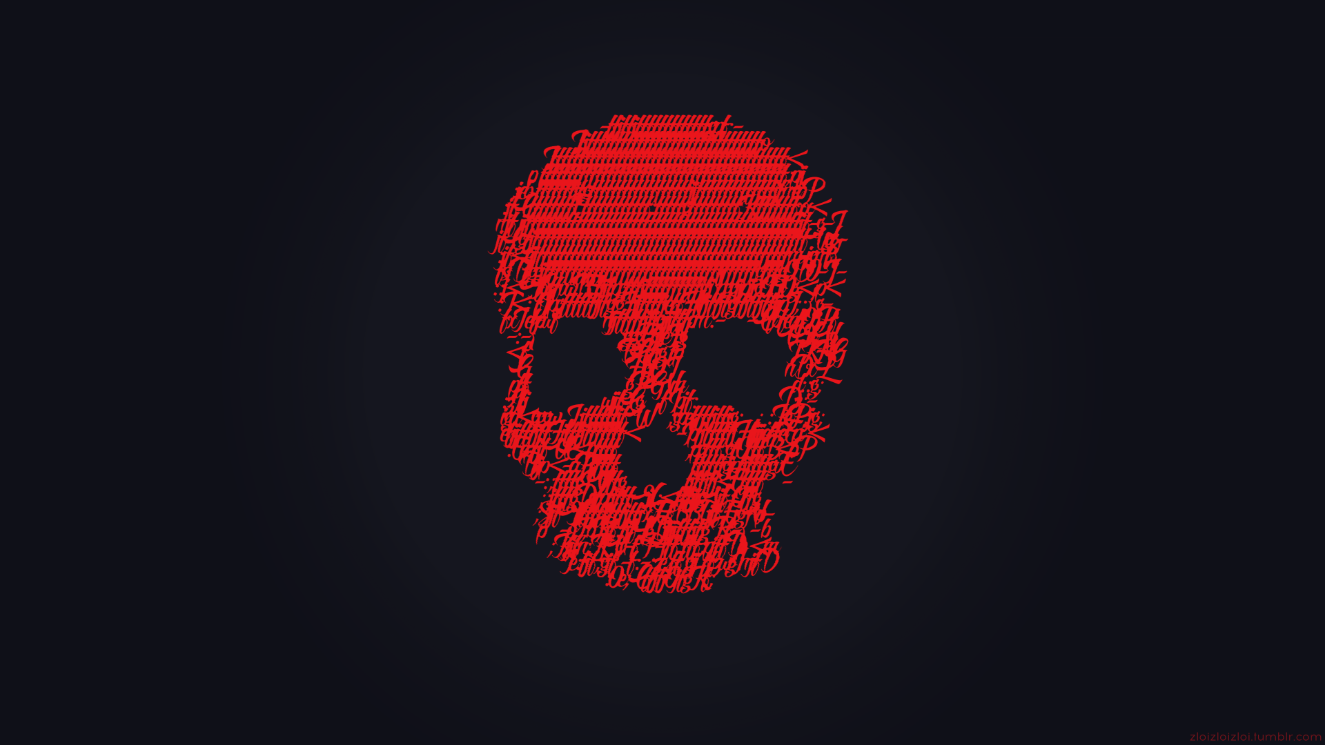 4K Ultra HD dark glitch art wallpaper featuring a red digital skull made of distorted text on a black background.