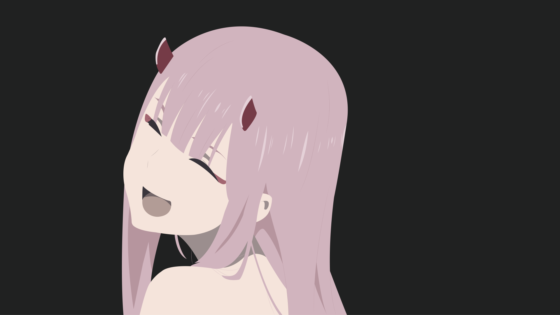 Anime-style 8K Ultra HD wallpaper featuring Zero Two from Darling in the FranXX with a joyful expression and pink hair against a dark background.