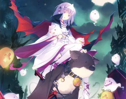 purple eyes ghost bell bat grey hair short hair Anime Original HD Desktop Wallpaper | Background Image