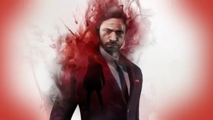 HD desktop wallpaper from Past Cure featuring a stylized man with red misty effects surrounding his head.