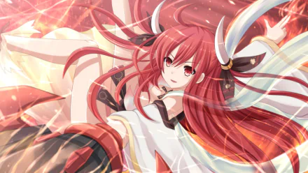 HD desktop wallpaper featuring Kotori Itsuka from the anime Date A Live. The character is depicted with red hair and a confident expression, set against a vibrant and dynamic background.