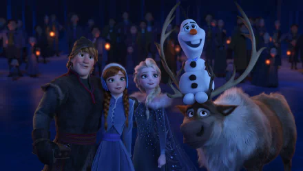 HD wallpaper featuring Olaf, Sven, Anna, Elsa, and Kristoff from Olaf's Frozen Adventure.