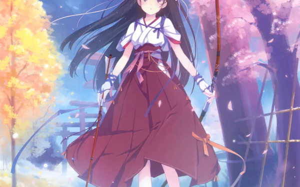 brown eyes black hair miko outfit long hair Anime Original HD Desktop Wallpaper | Background Image