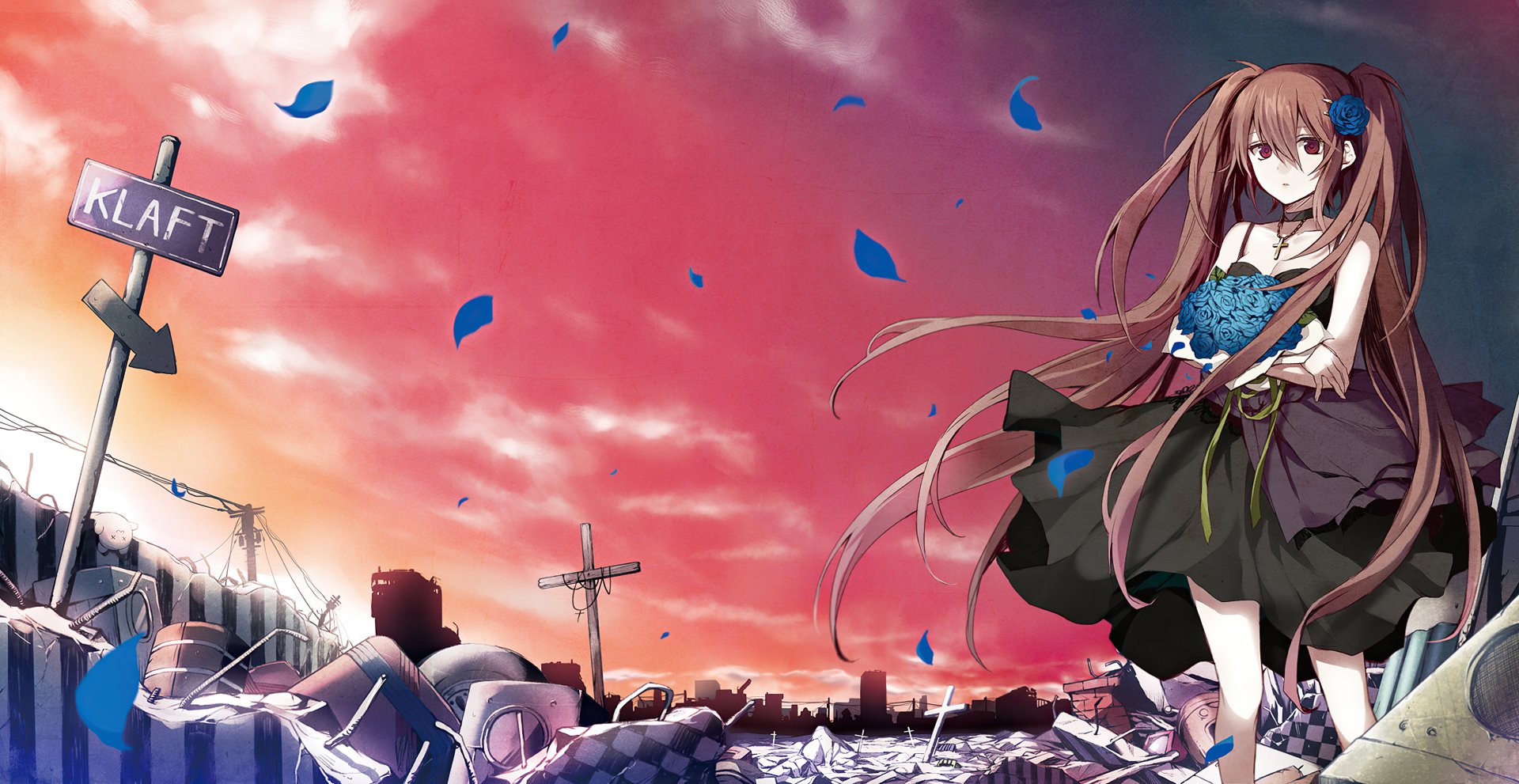 Download Brown Eyes Brown Hair Flower Twintails Long Hair Anime Original HD Wallpaper by 有坂