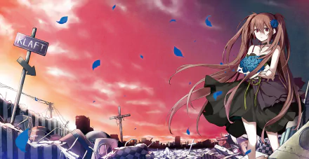 brown eyes brown hair flower twintails long hair Anime Original HD Desktop Wallpaper | Background Image