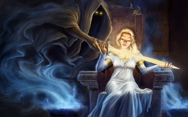 Fantasy Elf Sword Blonde White Dress Ghost HD Wallpaper | Background Image