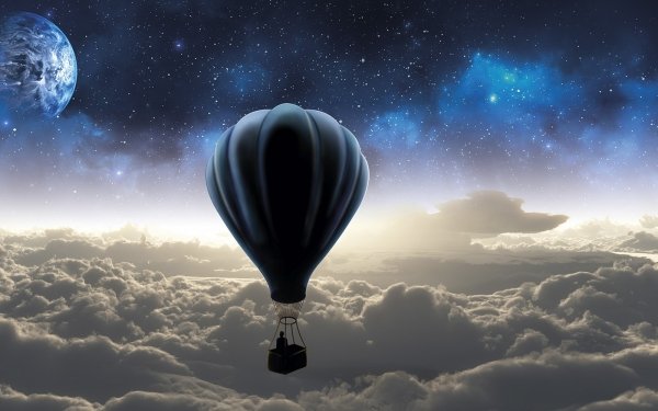 Fantasy Artistic Hot Air Balloon Cloud Moon HD Wallpaper | Background Image