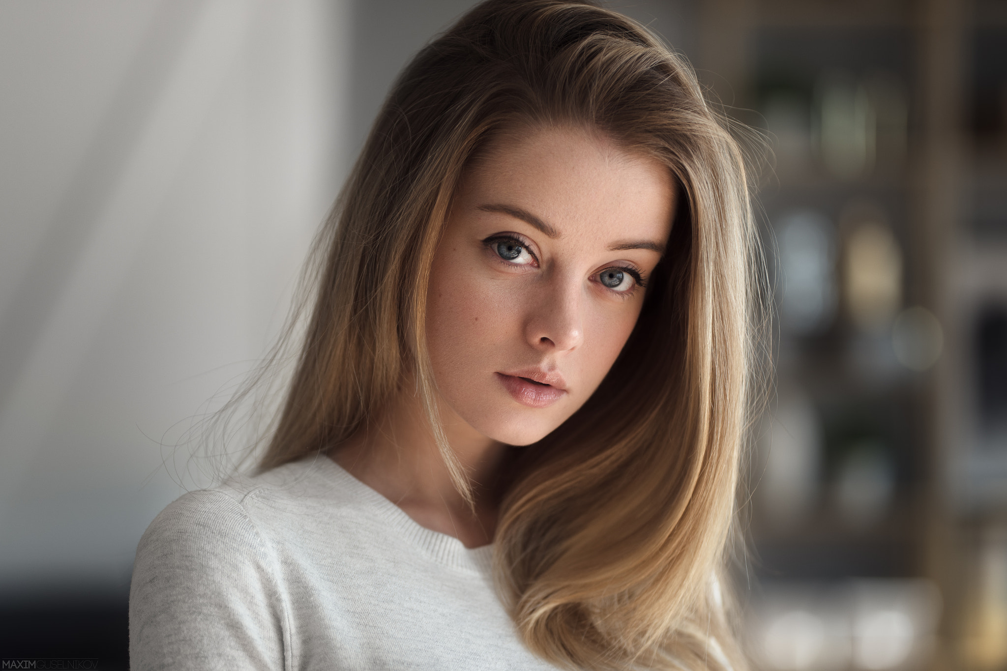 Hd Wallpaper Blonde Beauty With Blue Eyes By Maxim Guselnikov