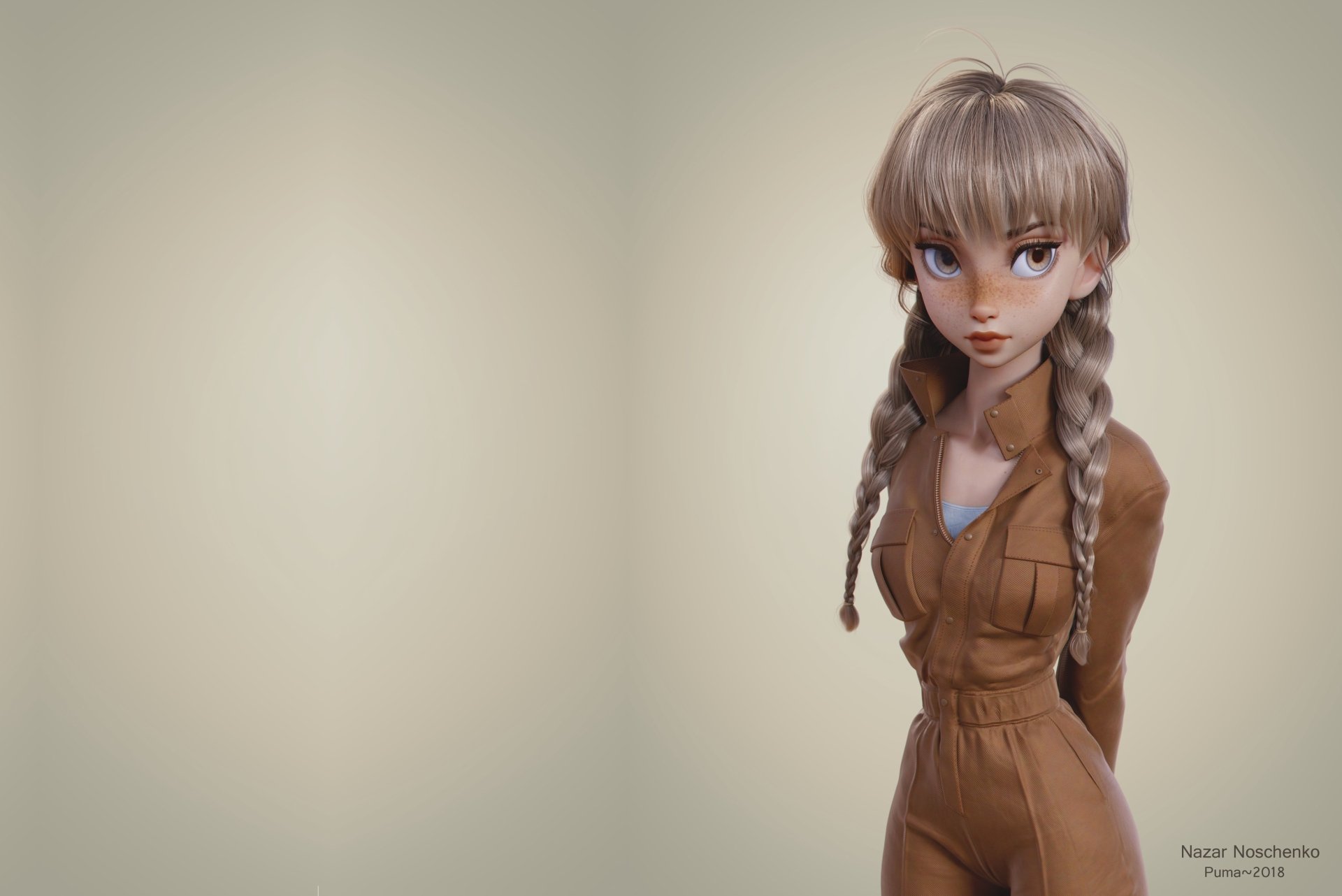 Download Braid Blonde Freckles Woman Artistic HD Wallpaper by Nazar Noschenko