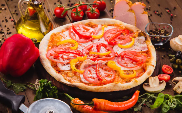 tomato vegetable pepper still life food pizza HD Desktop Wallpaper | Background Image