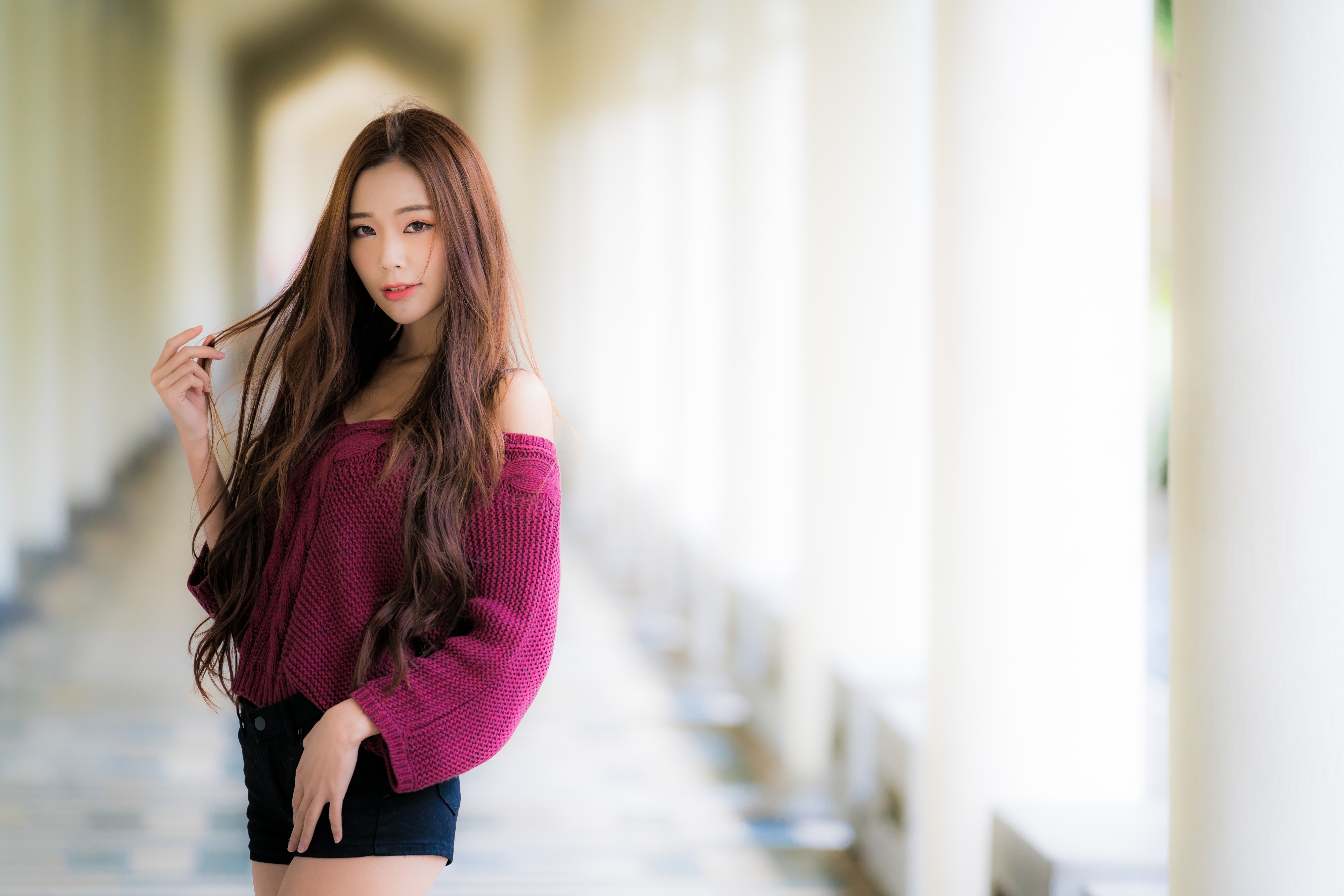 Download Depth Of Field Shorts Brunette Long Hair Model Woman Asian 4k ...