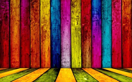 HD desktop wallpaper and background featuring vibrant, artistic colors on wooden planks arranged vertically and horizontally, creating a visually striking and colorful atmosphere.