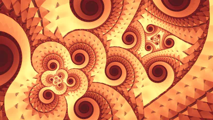 Vibrant psychedelic fractal design in red, yellow, and orange hues with swirling abstract patterns, creating a trippy HD desktop wallpaper background.