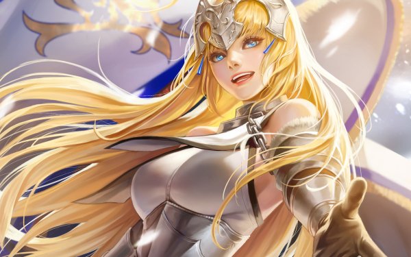 Anime Fate/Grand Order Fate Series Ruler Jeanne d'Arc Long Hair Blonde Blue Eyes Flag Woman Warrior HD Wallpaper | Background Image