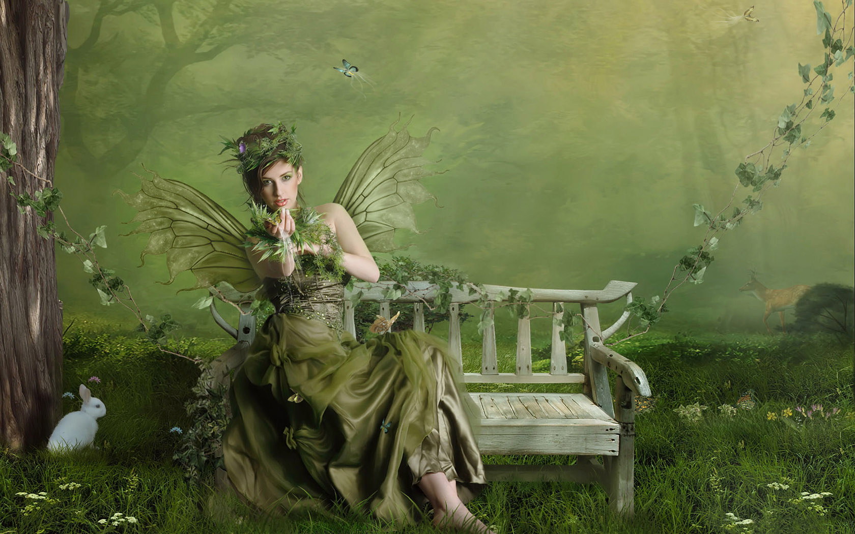HD desktop wallpaper featuring a green fairy