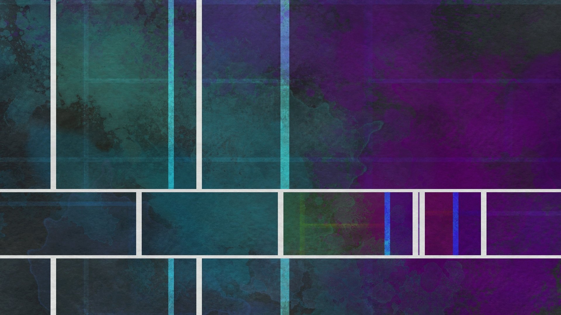 HD PC desktop wallpaper featuring an abstract geometric design of squares and rectangles outlined with white lines against a textured blue and purple background.