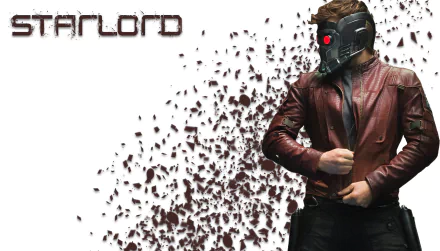 HD PC desktop wallpaper featuring Chris Pratt as Star-Lord from Avengers: Infinity War with a dynamic particle effect on a white background.