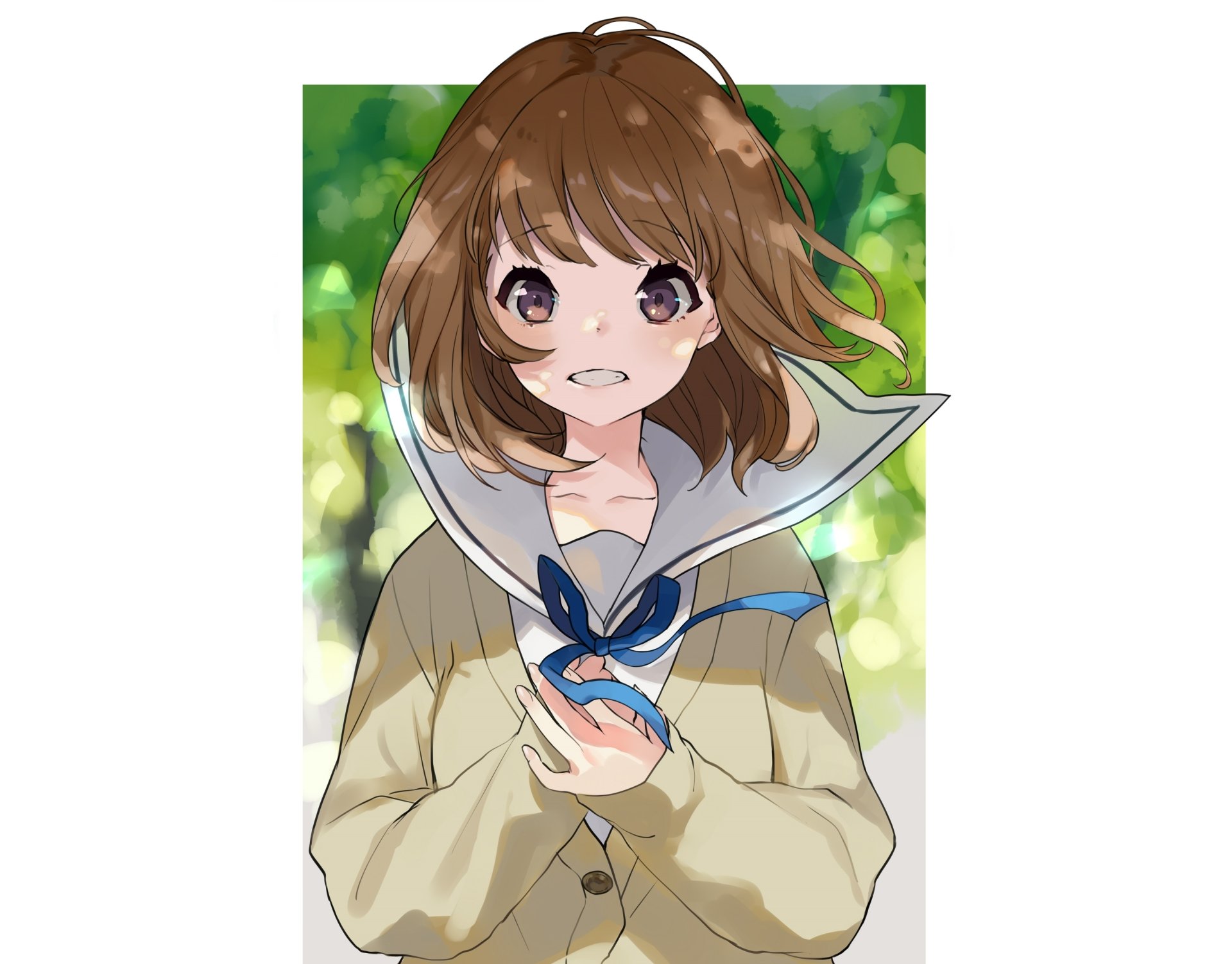 Download Bow (Clothing) Brown Eyes Brown Hair Short Hair Anime Original 4k Ultra HD Wallpaper by 裕