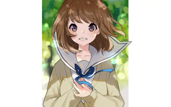 bow (Clothing) brown eyes brown hair short hair Anime Original HD Desktop Wallpaper | Background Image