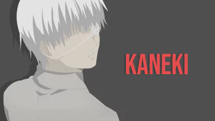Minimalist HD desktop wallpaper featuring Ken Kaneki from Tokyo Ghoul, with white hair and his iconic eye patch against a dark background.