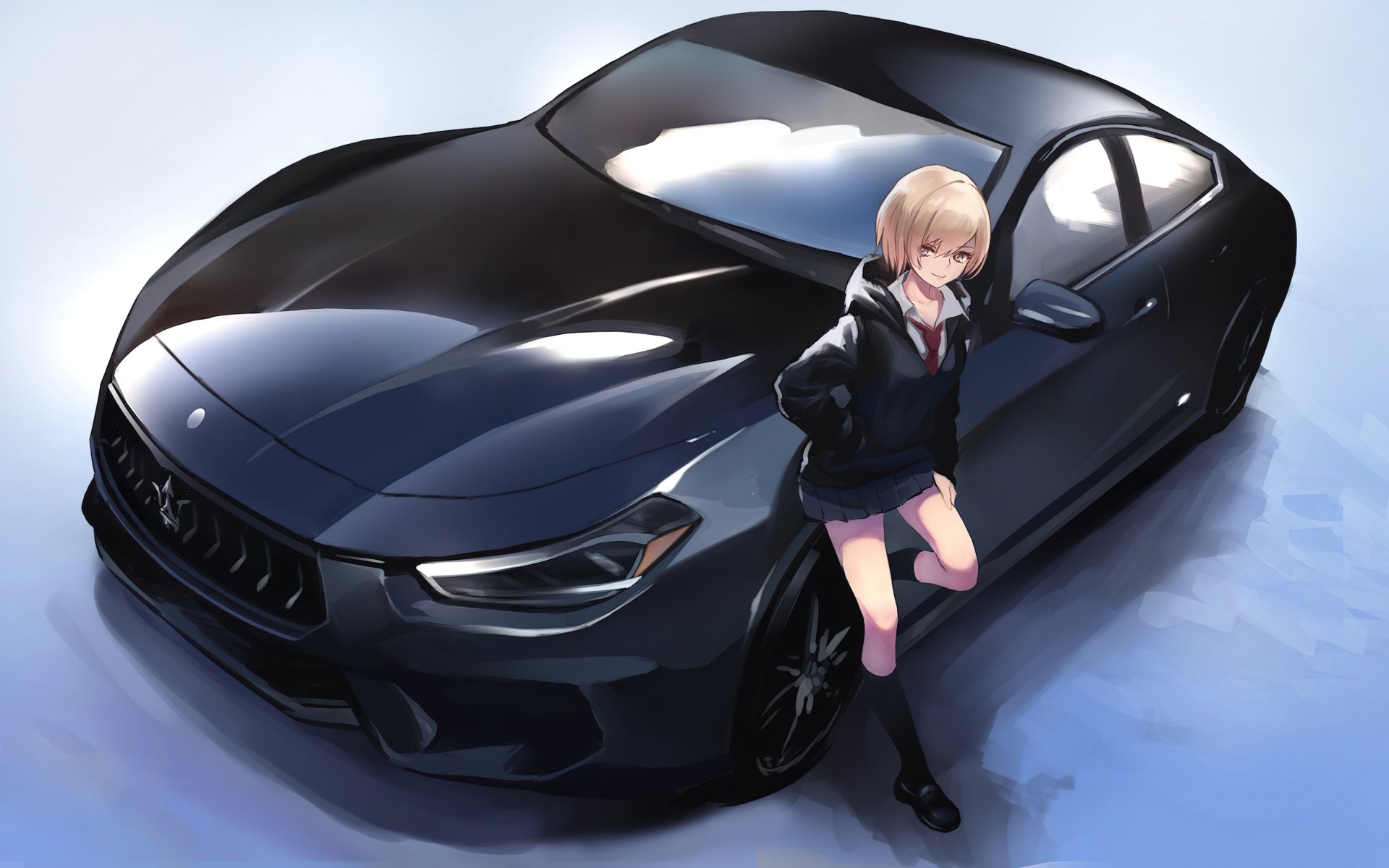 Download Smile Tie Grey Eyes Blonde Car Short Hair Anime Original Anime Car HD Wallpaper by 海凪コウ【KOH】