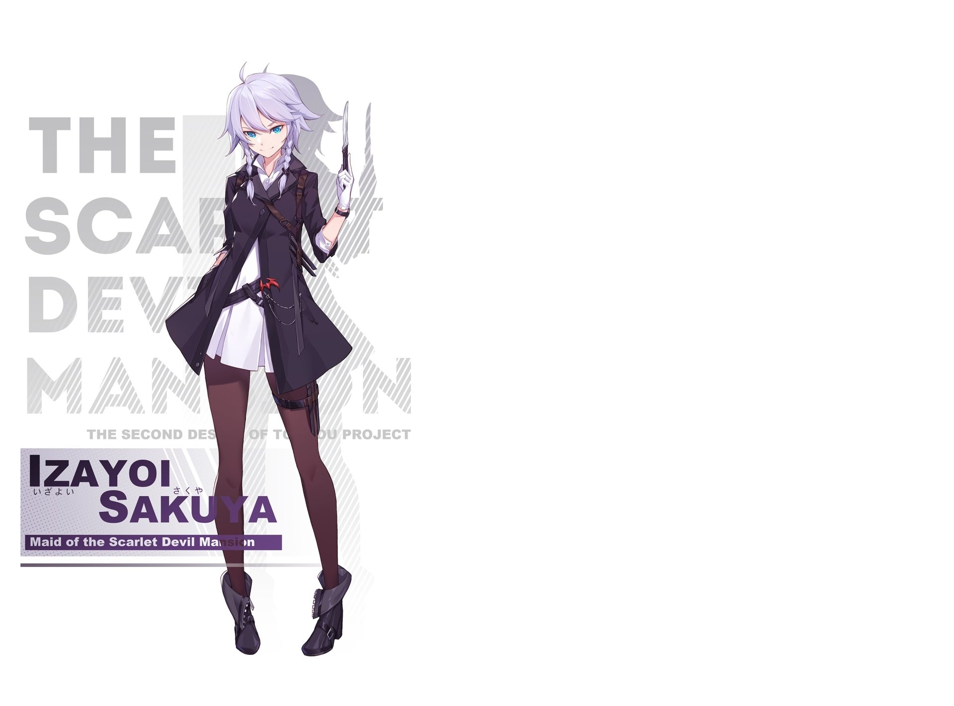 Download High Heels Coat Uniform Blue Eyes White Hair Glove Weapon Knife Smile Sakuya Izayoi Anime Touhou HD Wallpaper by NIAN