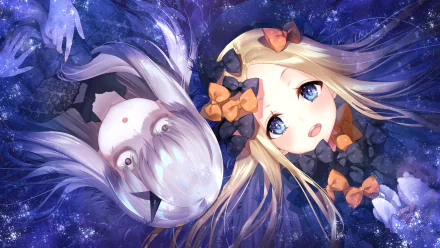 HD PC desktop wallpaper featuring Lavinia Whateley and Abigail Williams from the anime Fate/Grand Order, with a cosmic, starry background and vibrant colors.