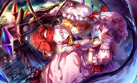Remilia Scarlet Flandre Scarlet Anime Touhou HD Desktop Wallpaper | Background Image