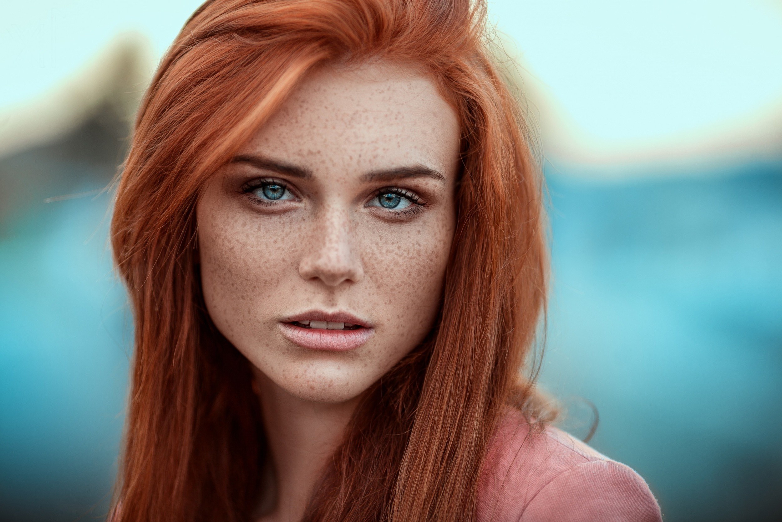 Download Freckles Depth Of Field Blue Eyes Redhead Model Woman Face Hd Wallpaper 0199