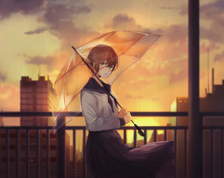 city rain blue eyes umbrella brown hair short hair Anime Original Rain Anime anime city HD Desktop Wallpaper | Background Image