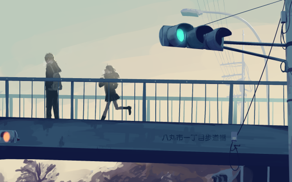 Anime Original Footbridge Light Sky Evening HD Wallpaper | Background Image