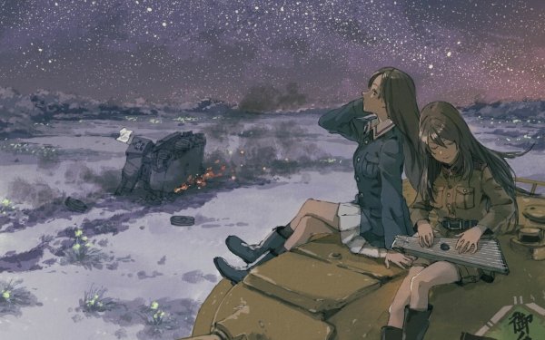 Anime Girls und Panzer Mika Tank Snow Wreck Night HD Wallpaper | Background Image