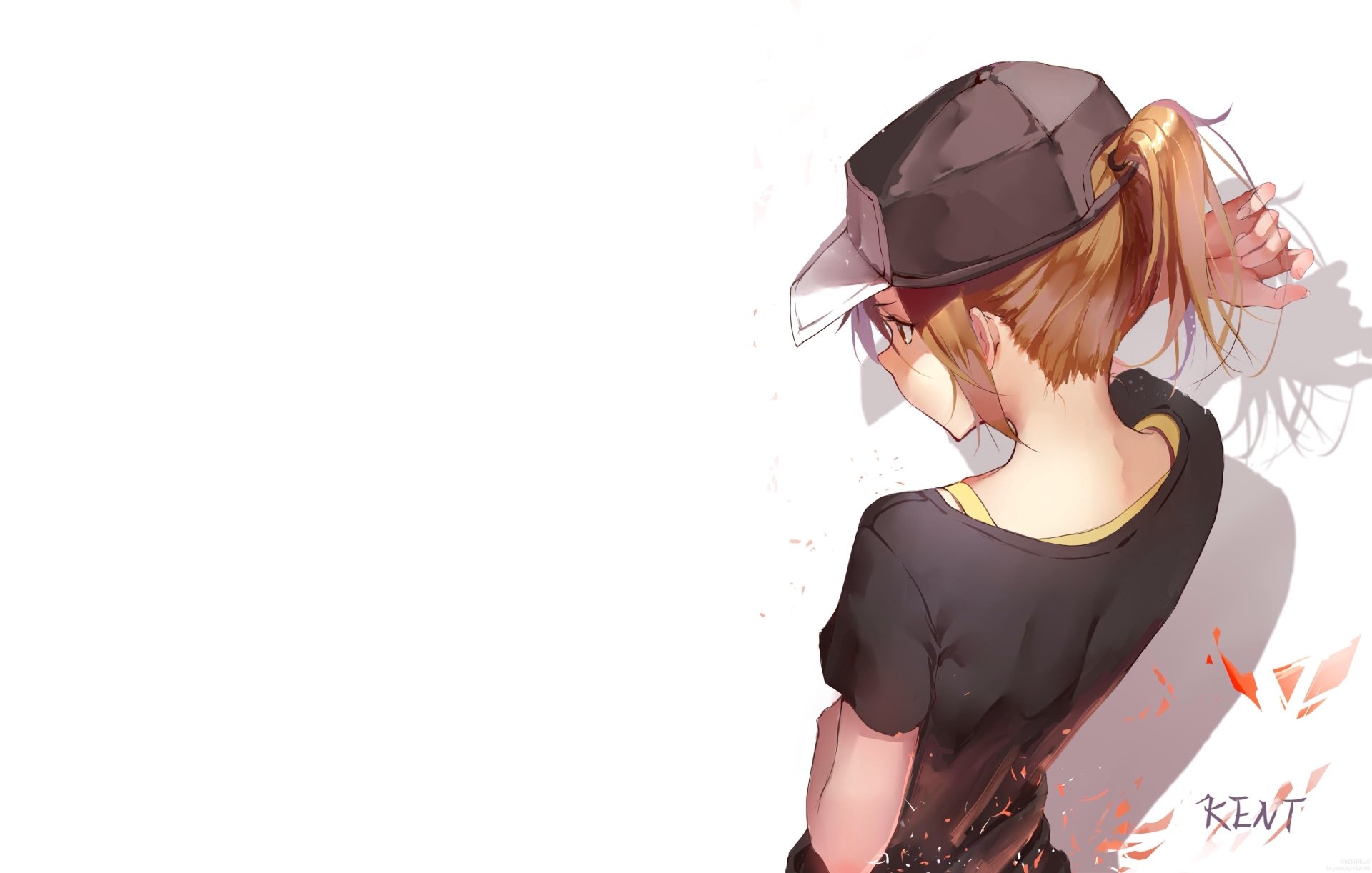 Mikoto Misaka from A Certain Scientific Railgun in a detailed 4K Ultra HD anime desktop wallpaper, featuring her in a casual black outfit and cap, viewed from behind.