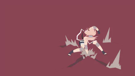 HD PC desktop wallpaper of Sakura Haruno (Naruto) in stylized anime art, crashing down mid-attack with shockwave shards on a maroon background.