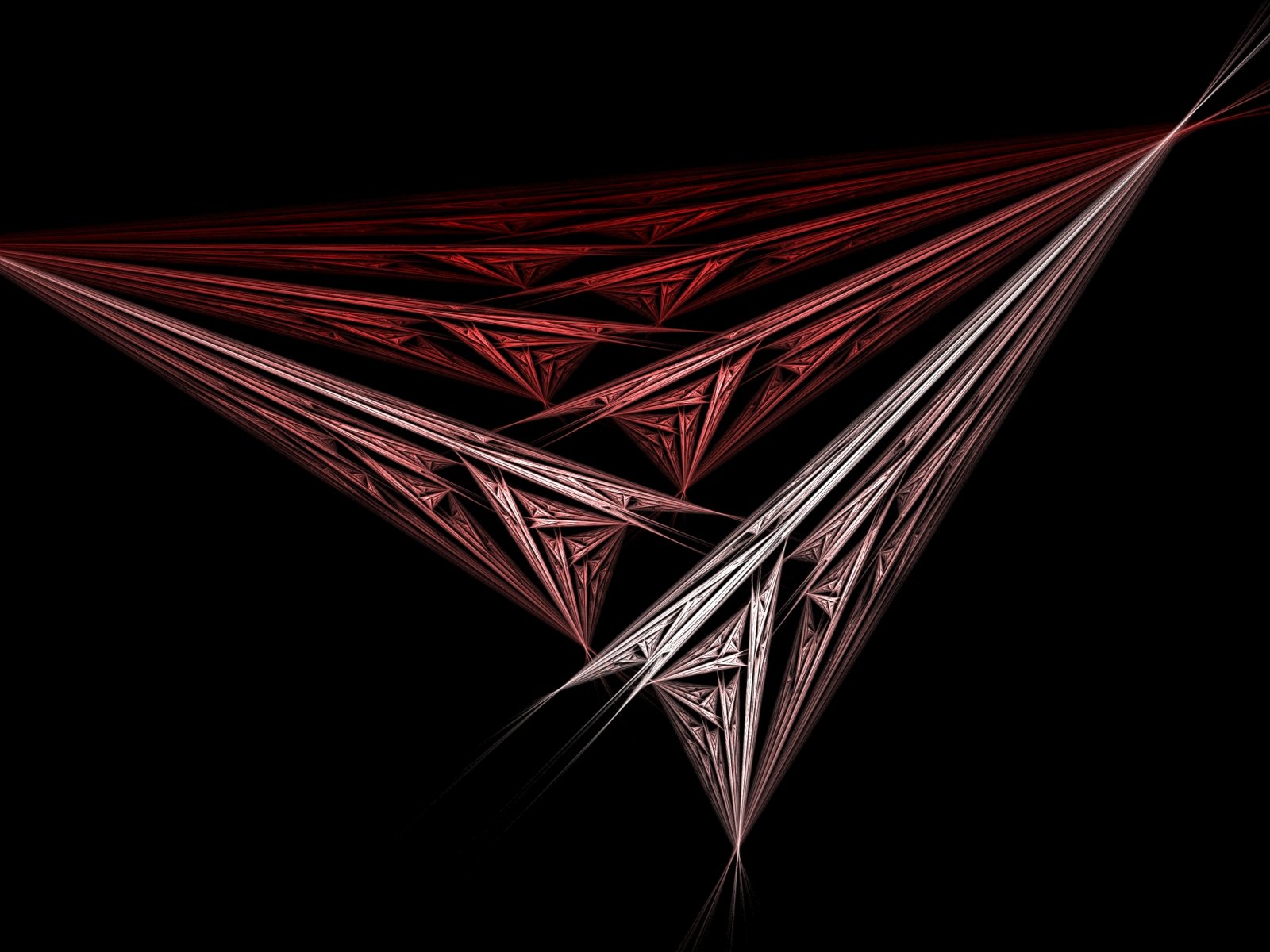 Abstract geometric design with sharp, layered red and silver triangular shapes on a black background, creating a cool HD PC desktop wallpaper and background.