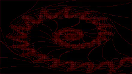 Abstract red spiral mesh on a black field, high-detail 4K Ultra HD PC desktop wallpaper showing a flowing, dotted fractal pattern.