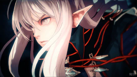 HD desktop wallpaper featuring a white-haired elf character from the video game Dungeon Fighter Online, showcasing detailed fantasy art with sharp, intense eyes.