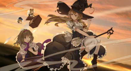 Shanghai Doll Marisa Kirisame Alice Margatroid Anime Touhou HD Desktop Wallpaper | Background Image