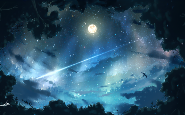 Anime Sky Moon Night Stars HD Wallpaper | Background Image