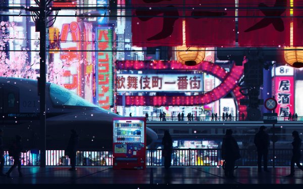 Anime City Street People HD Wallpaper | Background Image