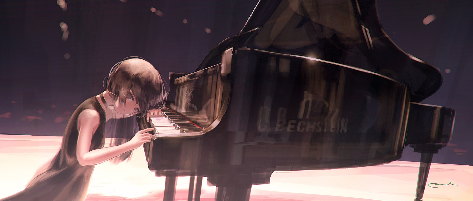 Download Brown Eyes Long Hair Brown Hair Piano Anime Music HD Wallpaper by れおえん