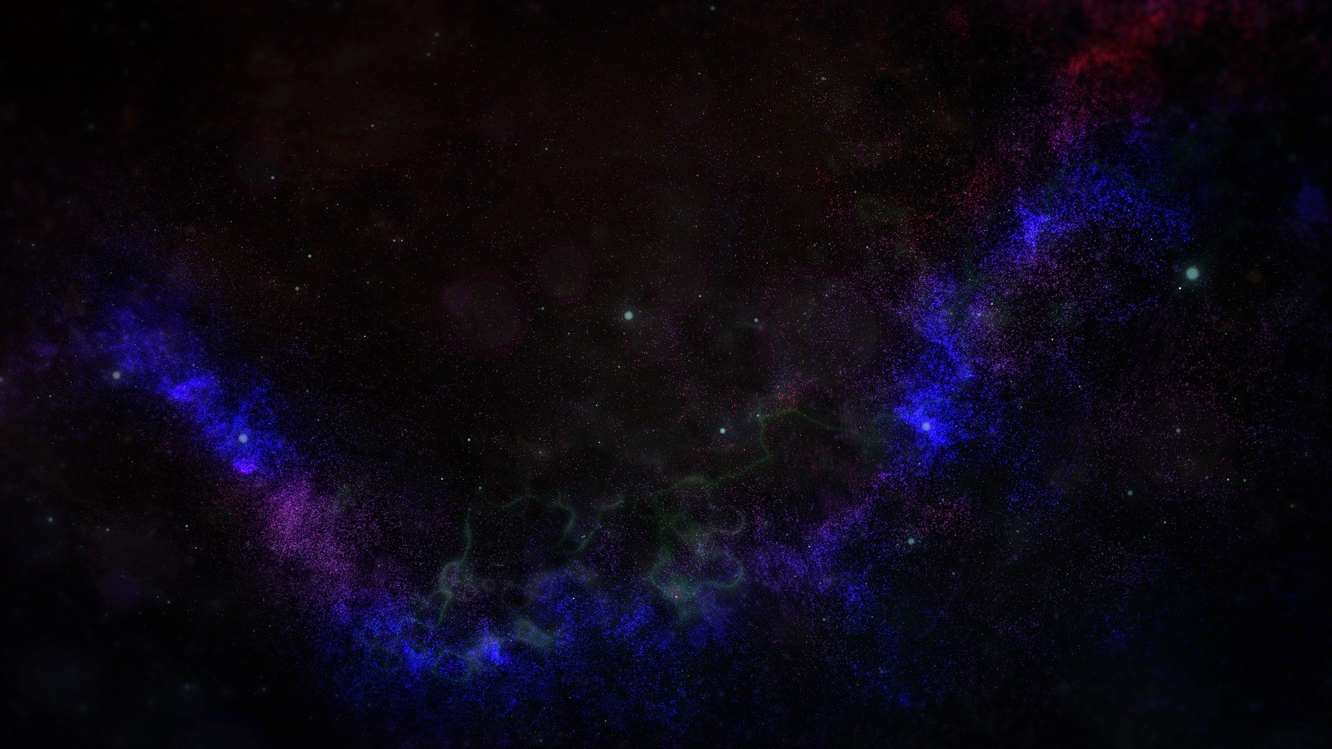 HD PC desktop wallpaper: a Sci‑Fi cosmic nebula arcs across deep space, glowing blue and purple gas clouds punctuated by distant stars.