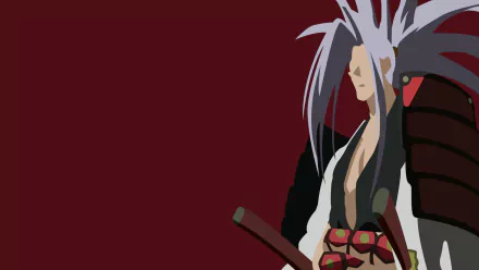 Minimalist HD anime desktop wallpaper featuring Amidamaru from Shaman King, showcasing clean lines and a bold red background in a stylish, simplified design.