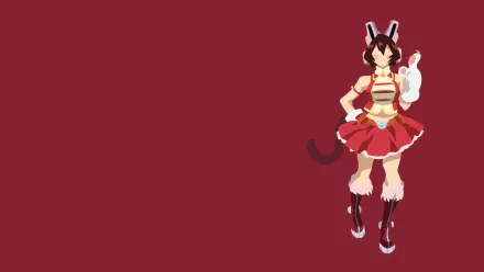 Minimalist HD anime wallpaper featuring Mandalay from Boku no Hero Academia with brown hair, headphones, gloves, tail, boots, and a red skirt on a solid maroon background.