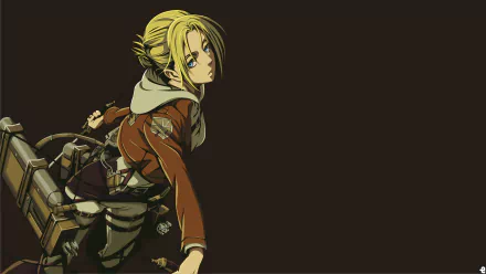 HD desktop wallpaper featuring Annie Leonhart from Attack on Titan anime, depicted in her military uniform with a dark brown background.