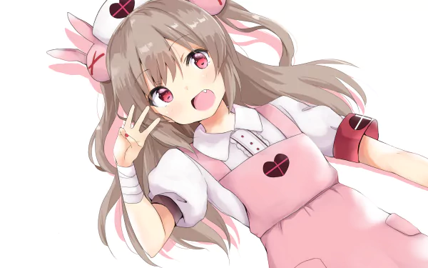 HD PC desktop wallpaper of Natori Sana, an anime-style Virtual YouTuber, depicted with pink eyes, long brown hair, and a pink outfit with playful accessories.