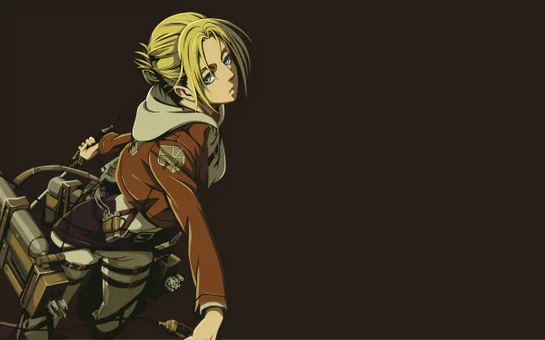HD desktop wallpaper featuring Annie Leonhart from Attack on Titan anime, depicted in her military uniform with a dark brown background.