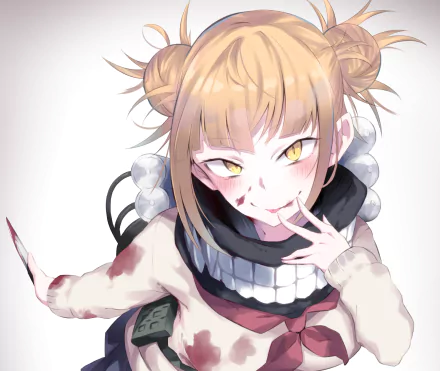 HD PC desktop wallpaper featuring Himiko Toga from the anime My Hero Academia, showcasing her mischievous expression and signature outfit.