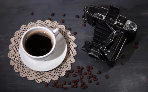 vintage camera coffee beans camera still life cup food coffee HD Desktop Wallpaper | Background Image