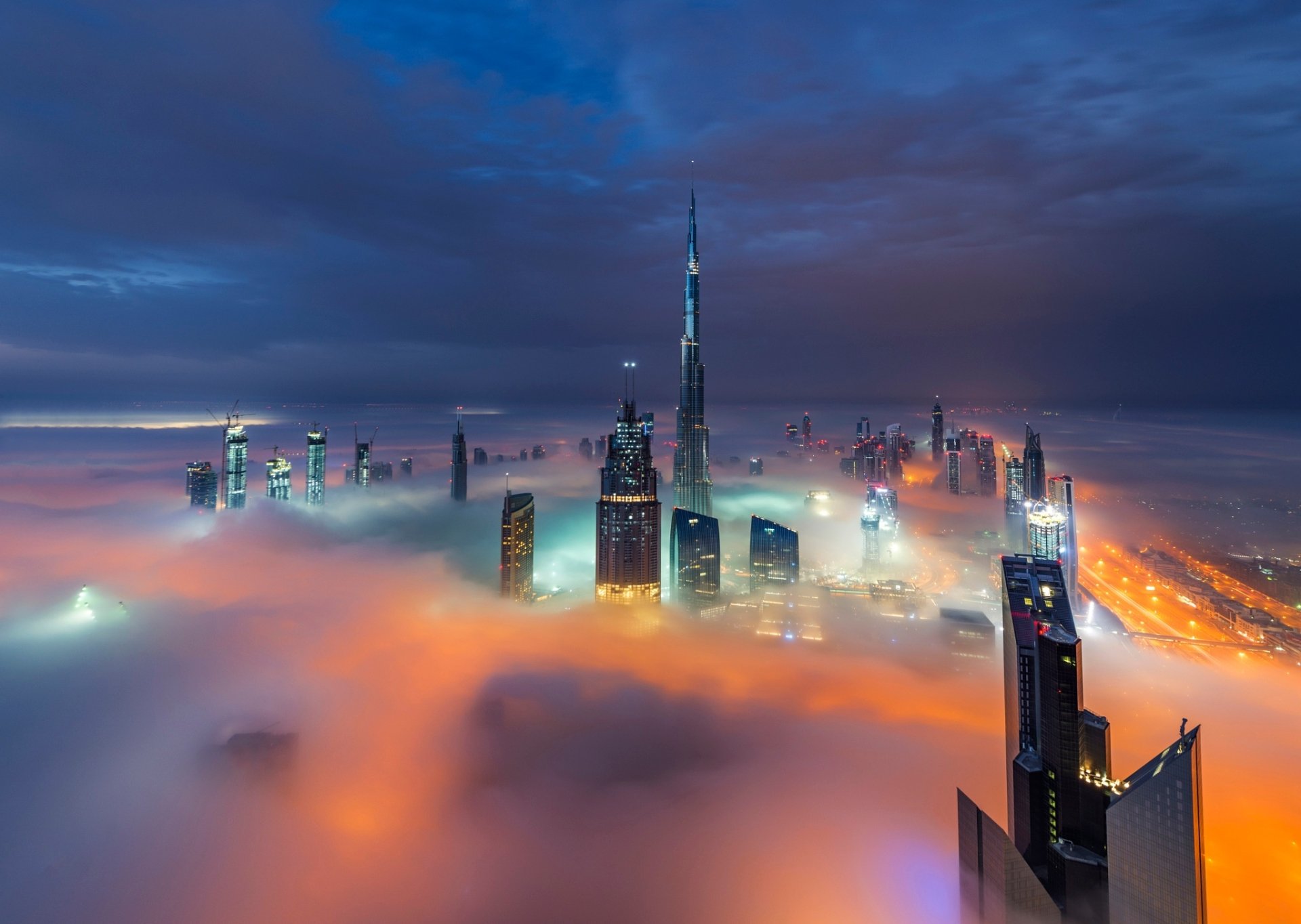 Download Skyscraper Building Cityscape Fog City Night Man Made Dubai HD ...